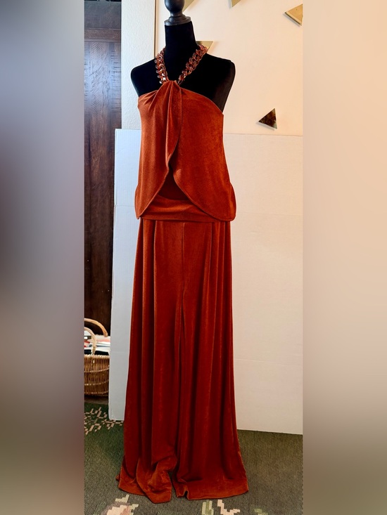 Boston Proper Pants - Boston Proper Women's Rust Orange Halter 2pc Suit W/Detachable Tortoise Chain XS